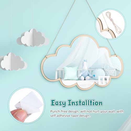 3D Cloud Shaped Acrylic Wall Mirror, Shatterproof Kids Safety Mirror 14.9"