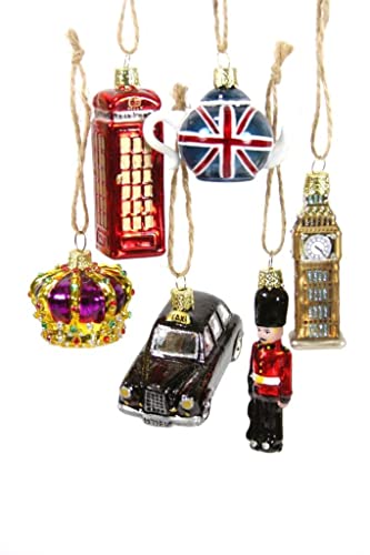 Mini London England Phone Booth & Big Ben Christmas Ornament Set of 6