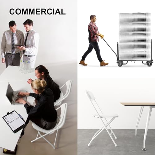 Set of 10 White Folding Chairs, Portable Steel Frame Event Seating