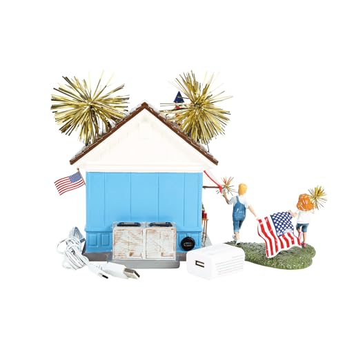 Light-Up Fireworks Building & Figurine Set, Patriotic Village Decor, 7-Inch