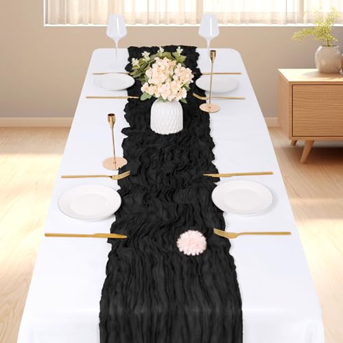 3 Pack Black Cheesecloth Table Runner, 17 x 108 Inch Semi-Sheer Boho Decor