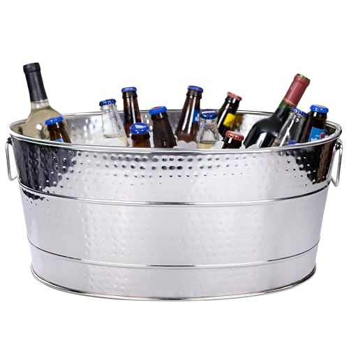 BREKX Heavy-Duty Stainless Steel Beverage Tub - Large Oval Ice Cooler, 25 Qt