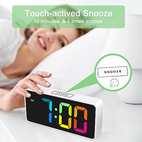 7.5-Inch Large Digital Alarm Clock with Rainbow LED Display and USB Charger
