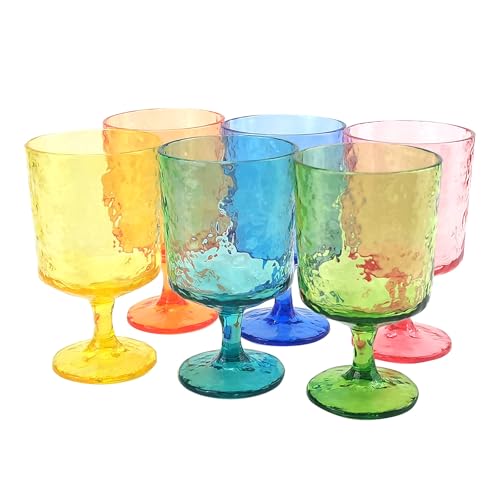 12 oz Ice Carved Acrylic Goblets Set of 6, Shatterproof Wine Glasses
