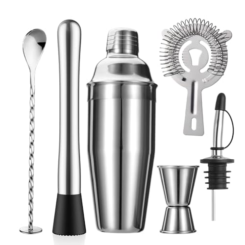 6-Piece Stainless Steel Cocktail Shaker Set - 24oz Professional Bar Tool Kit