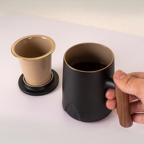 Urban Tokyo Black Tea Cup with Lid & Porcelain Infuser 15oz - Hot Beverage Mug