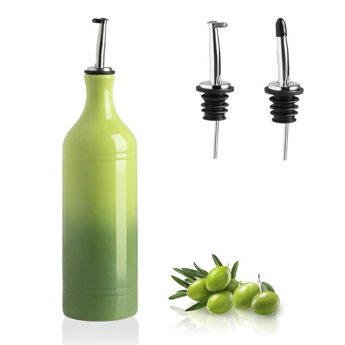 Sweejar Large Ceramic Olive Oil Dispenser Bottle, Opaque Oil Cruet Protects to Reduce Oxidation, Suitable for Storage Vinegar, Soy Sauce & Other Liquids, Pack of 1, 24 Fl Oz(Gradient Green)