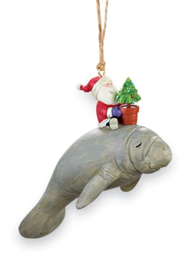 Cape Shore Santa Riding Manatee Nautical Christmas Holiday Ornament Resin