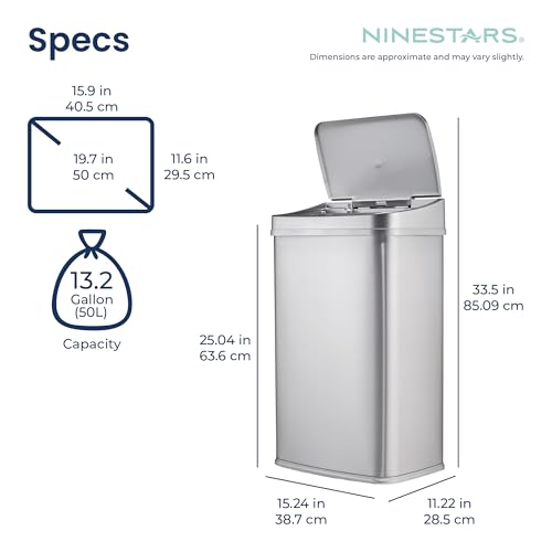 13 Gallon Automatic Touchless Motion Sensor Trash Can Stainless Steel