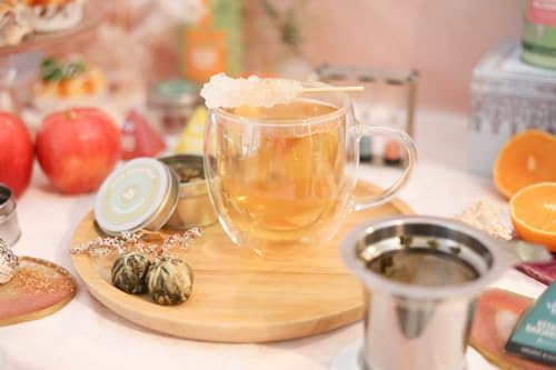 Teabloom 14.5 oz Stay-Hot Heatproof Glass Mug with Loose Tea Infuser & Lid – Blooming Tea Gift Set