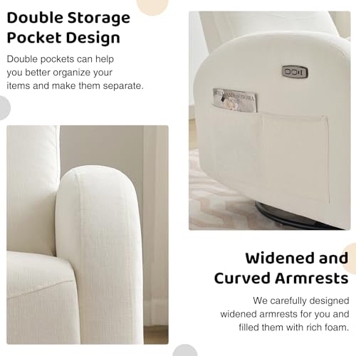 Power Nursery Glider Recliner, Swivel Rocking Chair with USB & Type-C