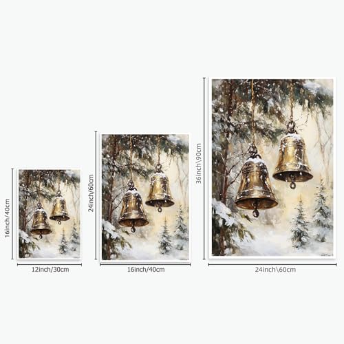 ZETCGSH Vintage Christmas Jingle Bells Canvas Wall Art Print 12x16 Unframed