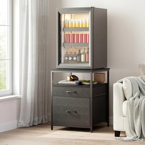 Mini Fridge Stand with 3-Tier Storage and Fabric Drawers, 22-Inch Tabletop