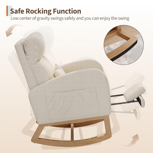 GarveeHome White Nursery Glider Chair with Footrest & Teddy Cover — Ergonomic Rocking Chair for Nursing & Relaxing