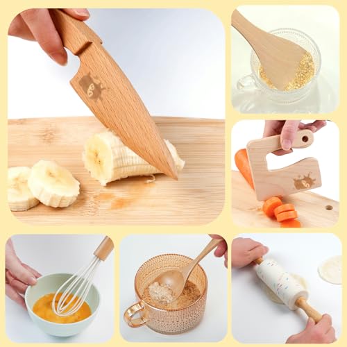 Wooden Kids Safe Kitchen Knife and 8-Piece Toddler Baking Set