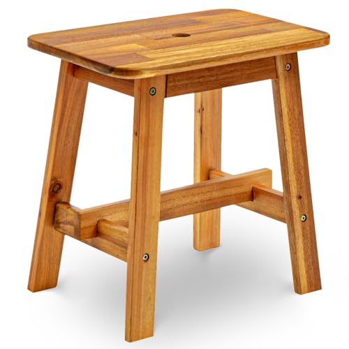 18-Inch Rectangular Acacia Wood Stool - Small Bathroom & Entryway Bench