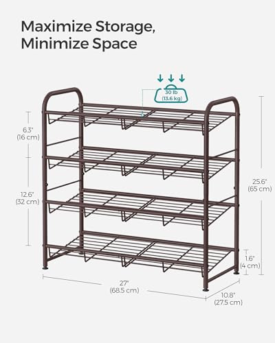 4-Tier Stackable Metal Shoe Rack Organizer with Adjustable Shelves - Bronze