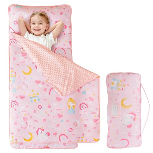 Toddler Nap Mat with Removable Pillow and Blanket for Preschool Daycare