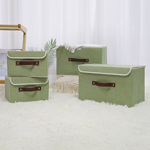 Fabric Storage Box with Lid Small Green 10x8x7 Foldable Bin