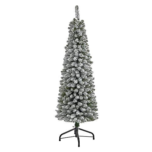 5ft Flocked Artificial Christmas Tree with Bendable Branches - Narrow Decor