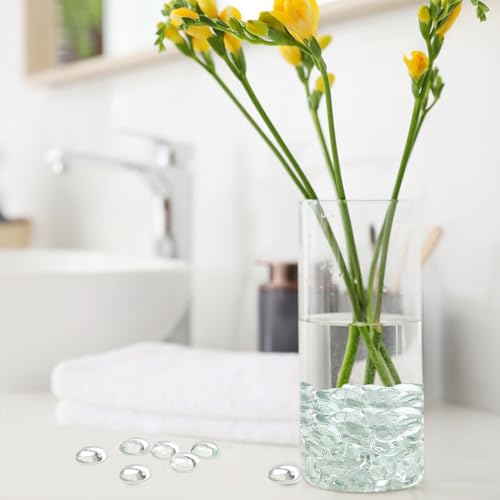 Clear Glass Pebbles for Vase Filler - 1 lb Flat Glass Marbles, 100 Pcs
