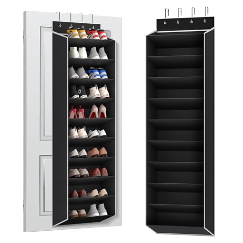 10-Tier Over the Door Shoe Organizer - Large Hanging Storage Rack, Black