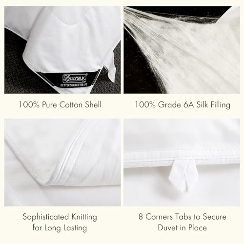 Queen Silk Duvet Comforter - 100% Long Strand Silk, Machine Washable, White