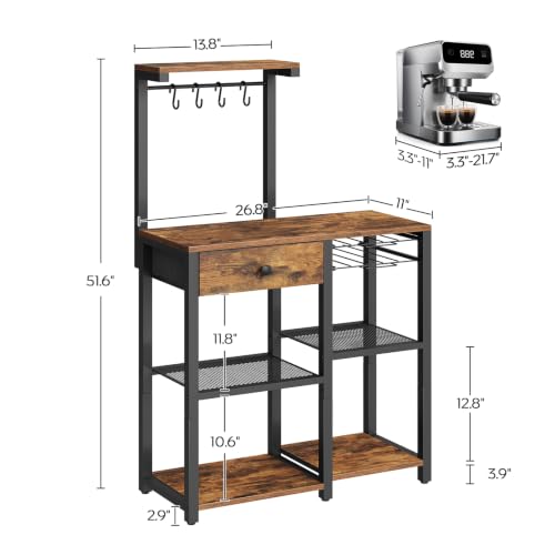 YATINEY Rustic Brown & Black 5-Tier Coffee Bar Rack with Storage & Pod Holder