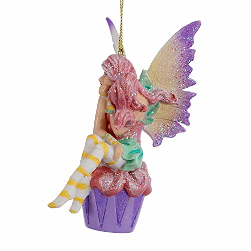 Whimsical Fairy Ornament with Glittered Wings and Cupcake Design - 4.25 Inch