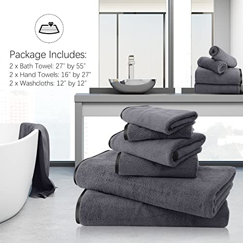 6-Piece Microfiber Towel Set with Silk Hemming, Ultra Absorbent & Quick Dry