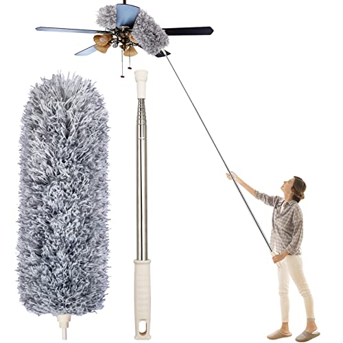 Microfiber Feather Duster with 30-100 Inch Extendable Pole & Bendable Head