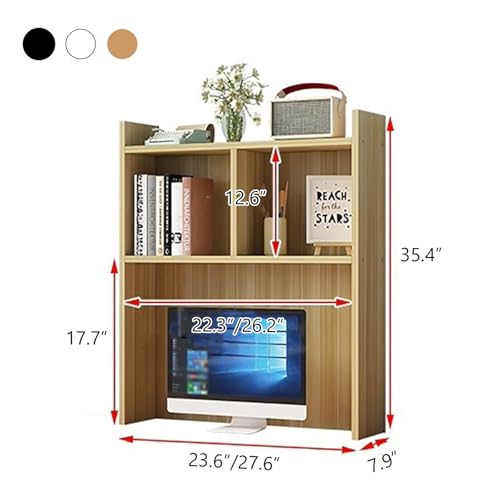 3-Tier Wooden Desktop Bookshelf Hutch with 7 Storage Shelves - White