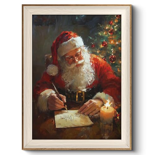 HUARCEY Framed Santa Claus Canvas Wall Art 12x16 In. - Christmas Bedroom Decor, Santa's Preparations (Framed)