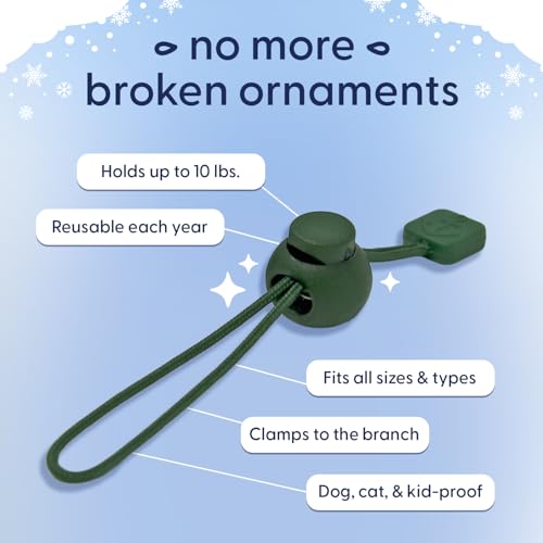 Heavy-Duty No-Slip Christmas Ornament Hooks - Green Hangers, 24 Count