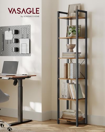 VASAGLE Rustic Brown & Black 6-Tier Industrial Bookcase 73.2"H Shelving Unit