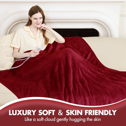 VELLUBAM Red Full-Size Electric Blanket with 6 Heat Levels & 10H Timer, 72" x 84"