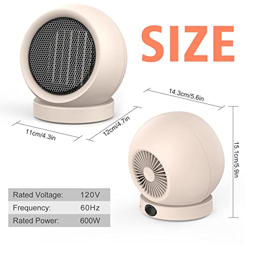 Portable PTC Ceramic Space Heater for Desktop, Bedroom and Office, Light Brown
