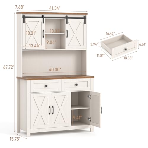 67.7 Inch Farmhouse Pantry Cabinet with Sliding Barn Doors and 2 Drawers