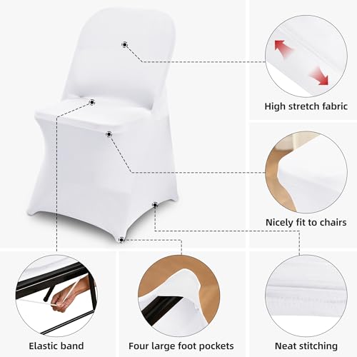 10 Pack White Stretch Spandex Folding Chair Covers for Events