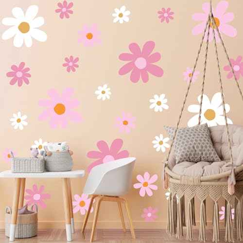 12-Sheet Daisy Wall Decals, Peel and Stick Floral Vinyl Flower Stickers