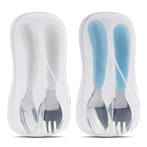 Stainless Steel Toddler Utensils with Travel Case, 2-Set Forks and Spoons