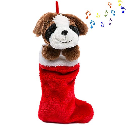 Holiday Plush Dog Stocking 19in - HollyHOME White Brown Puppy Xmas Gift