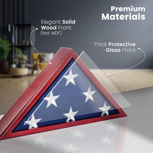 Solid Wood Memorial Flag Display Case for 5x9.5 Foot Burial Flag - Mahogany
