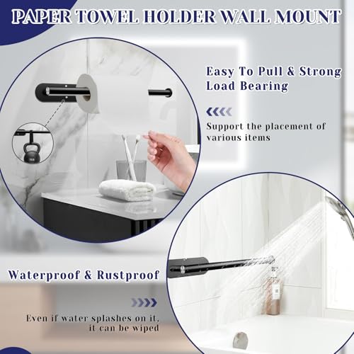 Bollove Black Stainless Steel Paper Towel Holder Self Adhesive Under Cabinet