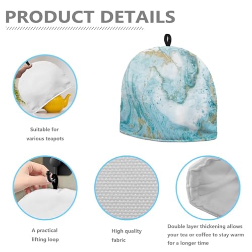 Insulated Teapot Cozy - Thermal Tea Kettle Warmer with Hanging Loop, Aqua