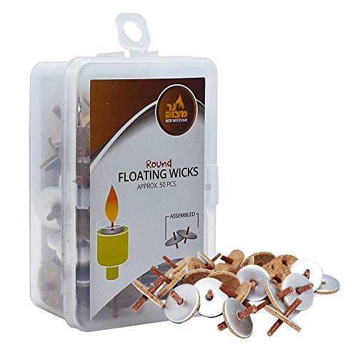 Round Floating Cotton Wicks with Cork Holders - 50 Count for Oil Cups