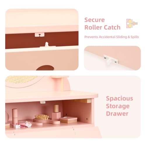 Toddler Vanity Set with Chair and 11-Piece Pretend Makeup Accessories