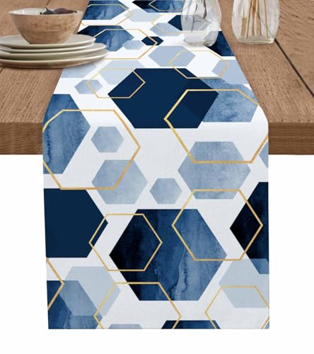 Onekaccu 13 x 48 Inch Navy Blue Geometric Table Runner - Washable Farmhouse Decor