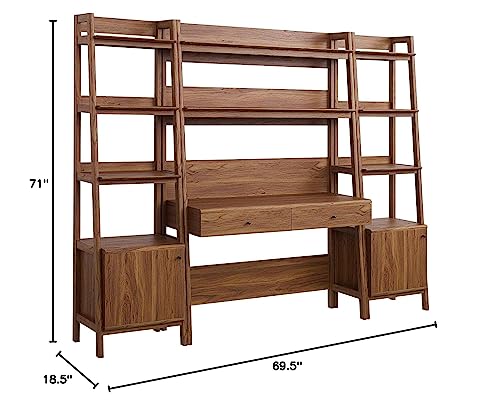 Modway Walnut 3-Piece Office Desk and Bookshelf Set - Modern Home Office Furniture