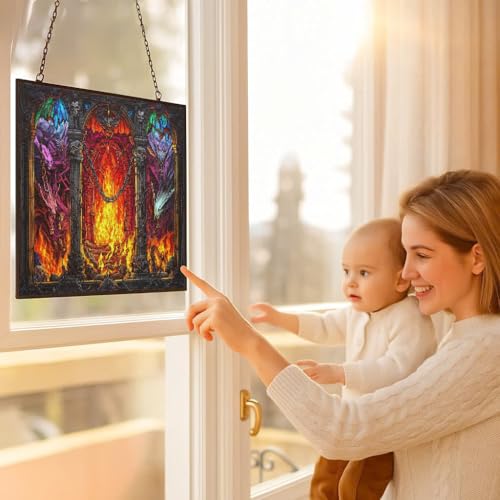 Handcrafted Gothic Heaven-Hell Gate Stained Glass Suncatcher - 15"x11"